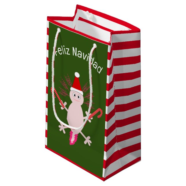 Cute Christmas Axolotl Custom Small Gift Bag (Front Angled)