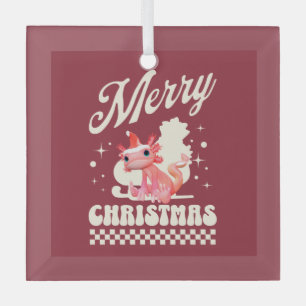 Cute Christmas Axolotl Merry Christmas Glass Tree Decoration