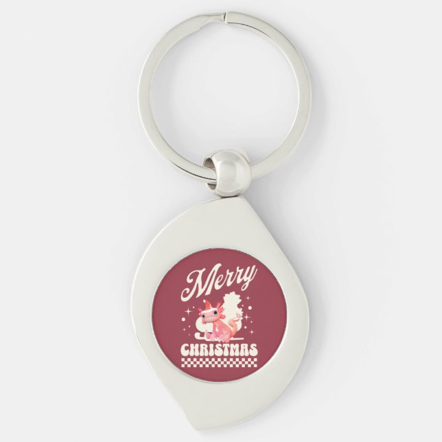 Cute Christmas Axolotl Merry Christmas  Key Ring (Front)