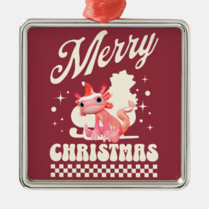Cute Christmas Axolotl Merry Christmas Metal Tree Decoration