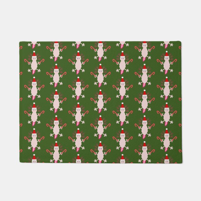 Cute Christmas Axolotl Patterned Doormat (Front)