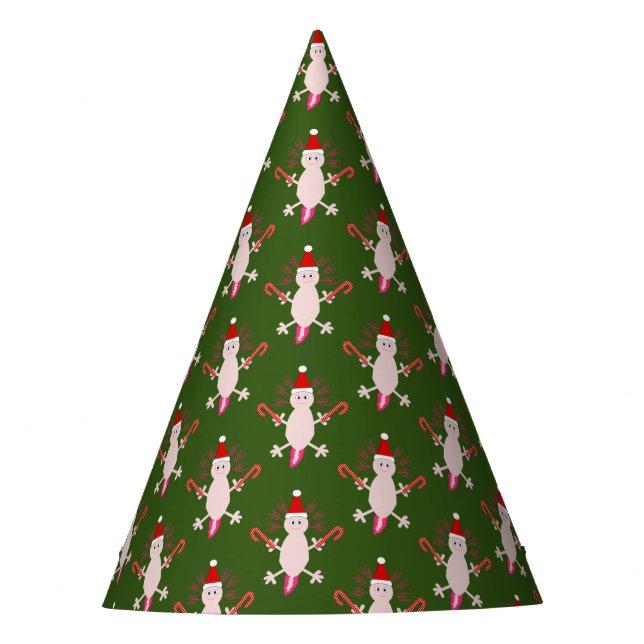 Cute Christmas Axolotl Patterned Party Hat (Front)