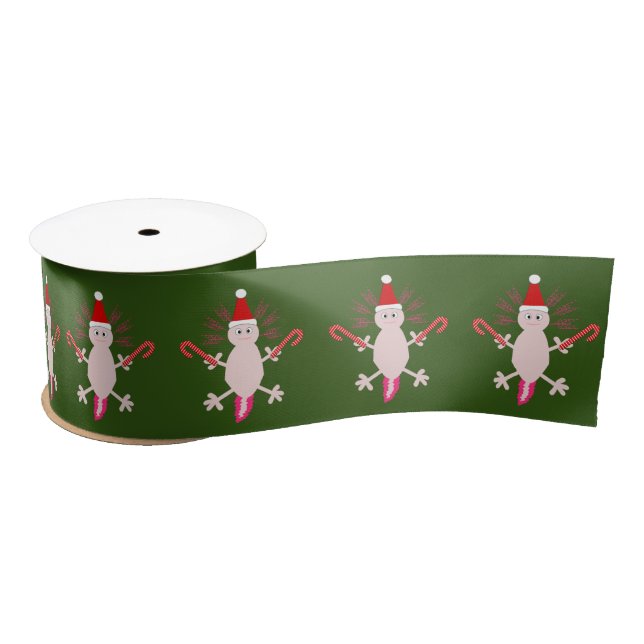 Cute Christmas Axolotl Patterned Satin Ribbon (Spool)