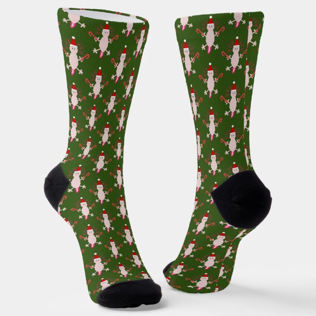 Cute Christmas Axolotl Patterned Socks (Angled)