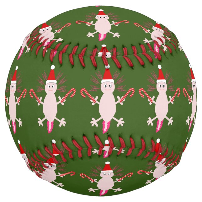 Cute Christmas Axolotl Patterned Softball (Front)