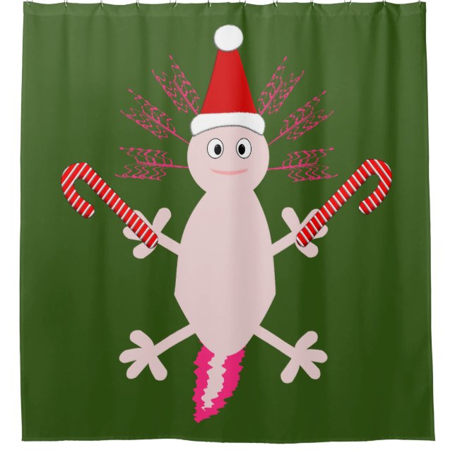 Cute Christmas Axolotl Shower Curtain (Front)
