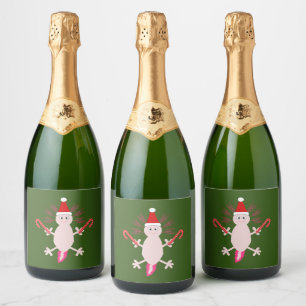 Cute Christmas Axolotl Sparkling Wine Label