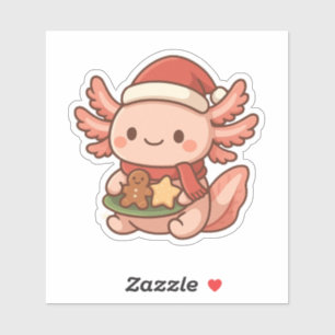 Cute Christmas Axolotl Sticker   Kawaii Holiday 