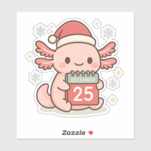 Cute Christmas Axolotl Sticker   Kawaii Holiday 