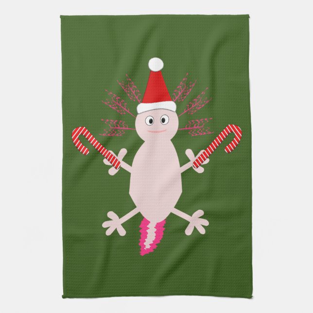 Cute Christmas Axolotl Tea Towel (Vertical)