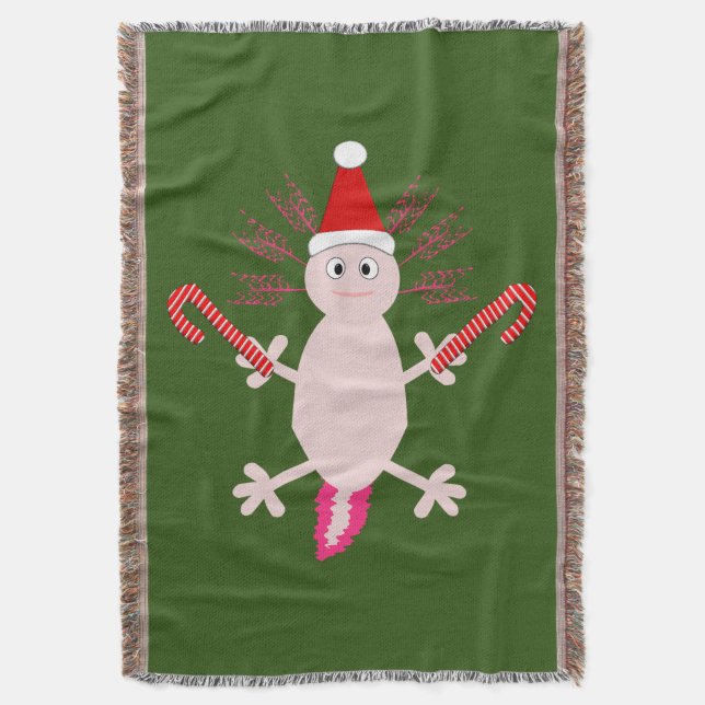 Cute Christmas Axolotl Throw Blanket (Front Vertical)