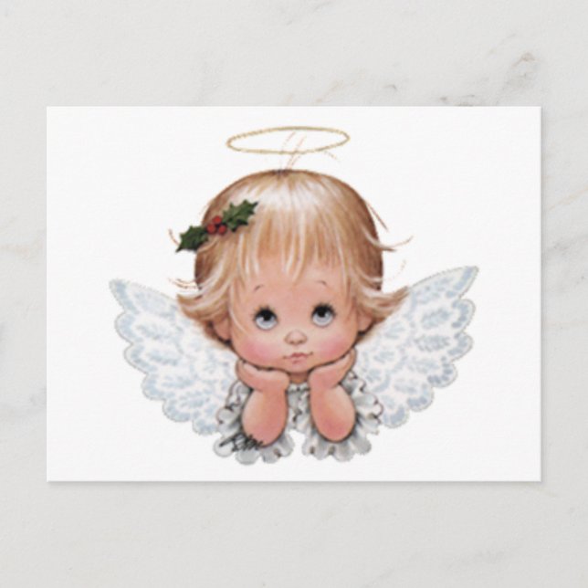 Cute Christmas Baby Angel Head In Hands Postcard (Front)