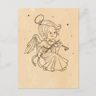 Cute Christmas  baby angel playing violin Holiday Postcard