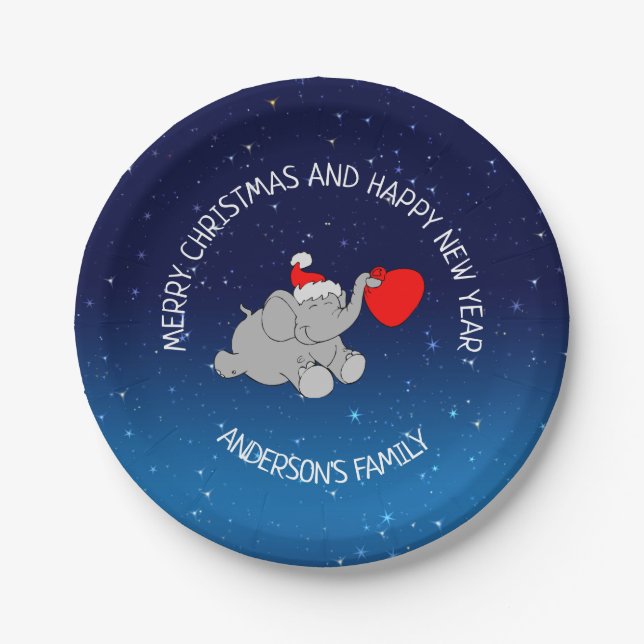 Cute Christmas Baby Elephant Paper Plate (Front)