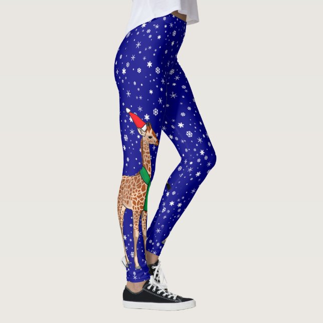 Cute Christmas Baby Giraffe in a Santa Hat Leggings (Right)