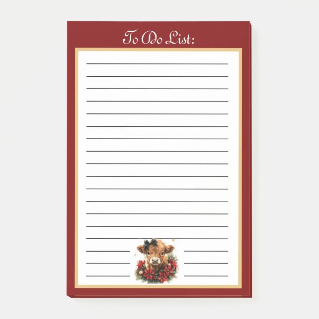 Cute Christmas Baby Highland Calf To Do List Post-it Notes (Front)