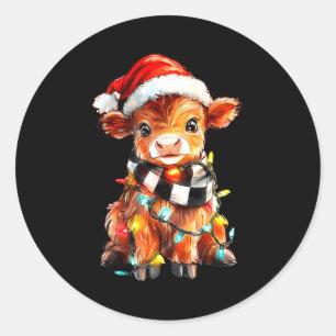 Cute Christmas Baby Highland Cow F Thanksgiving  Classic Round Sticker