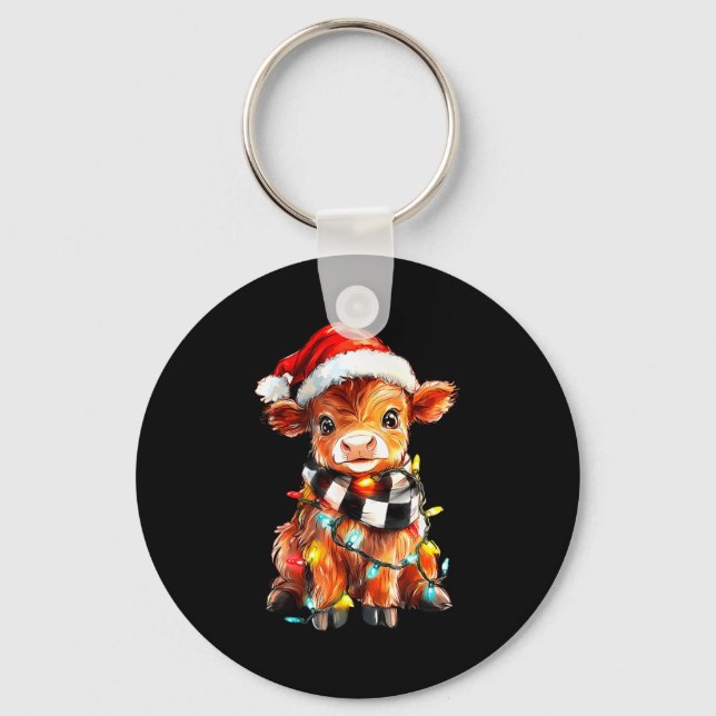 Cute Christmas Baby Highland Cow F Thanksgiving  Key Ring (Front)
