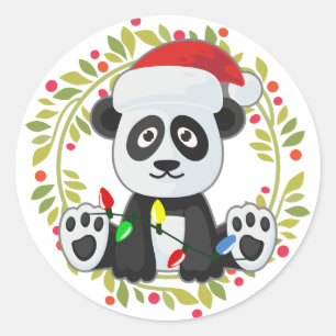 Cute Christmas Baby Panda Classic Round Sticker