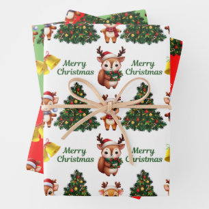 Cute Christmas Baby Reindeer Wrapping Paper Sheet