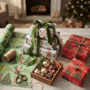 Cute Christmas Baby Reindeer Wrapping Paper Sheet
