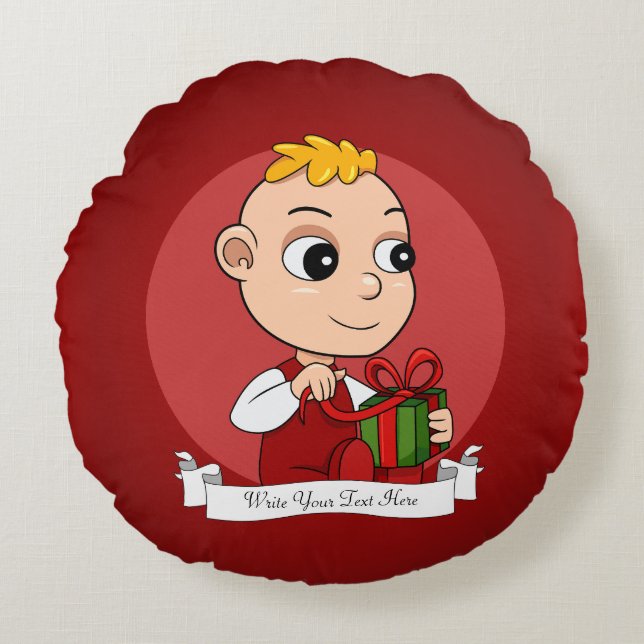 Cute Christmas baby with blonde hair cartoon Round Cushion (Front)