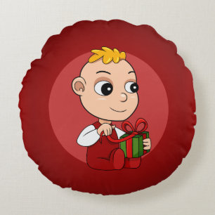 Cute Christmas baby with blonde hair cartoon Round Cushion
