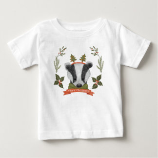 Cute Christmas Badger Portrait Baby T-Shirt