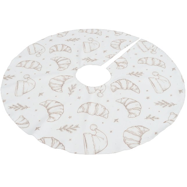 Cute christmas bakery croissant pattern brushed polyester tree skirt (Angled)