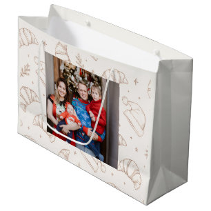 Cute christmas bakery croissant pattern large gift bag
