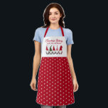 Cute Christmas Baking with My Gnomies | Snowflake Apron<br><div class="desc">This cute, funny holiday apron features 5 different little gnome friends holding hands and a pattern of hand drawn white snowflakes over a red background (colour can be customised, if desired). Stylish play on words reads, "Christmas Baking with my Gnomies." Perfect for your Christmas holiday baking with family or friends!...</div>