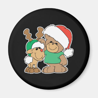 Cute Christmas Bear and Reindeer Magnet