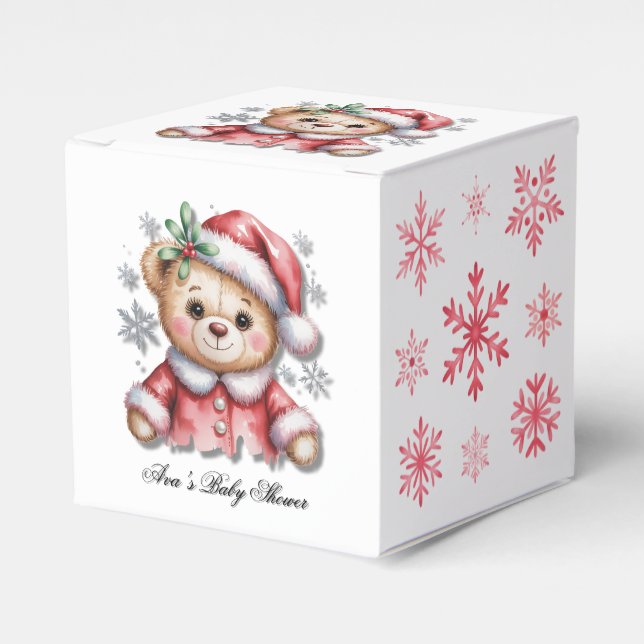 Cute Christmas Bear and Snowflakes Baby Shower Favour Box (Front Side)