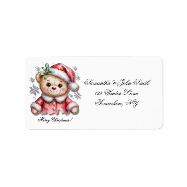 Cute Christmas Bear and Snowflakes Return Label (Front)