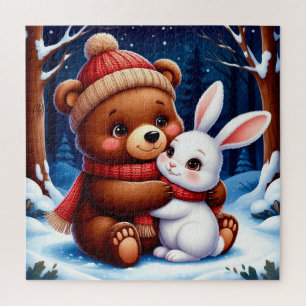 🎄 Cute Christmas Bear Bunny Cosy Home Gift 🧩 Jigsaw Puzzle