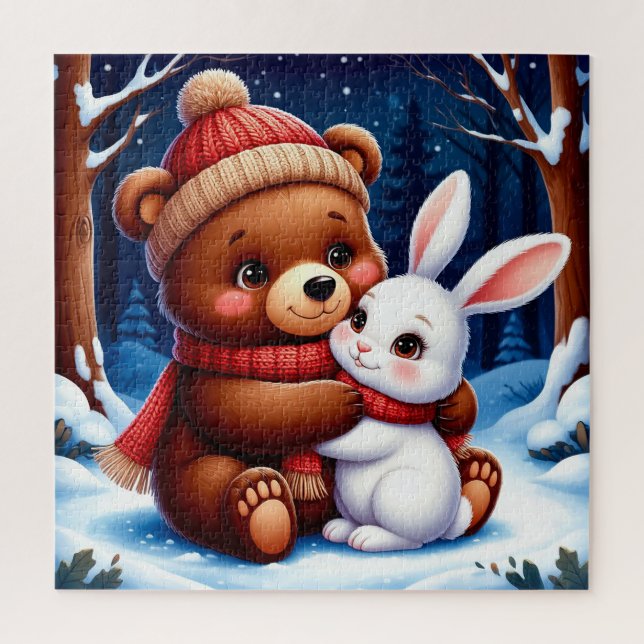 🎄 Cute Christmas Bear Bunny Cosy Home Gift 🧩 Jigsaw Puzzle (Vertical)