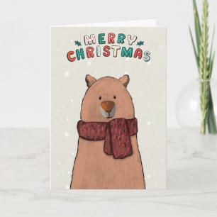 Cute Christmas Bear Card Cozy Winter Illustration