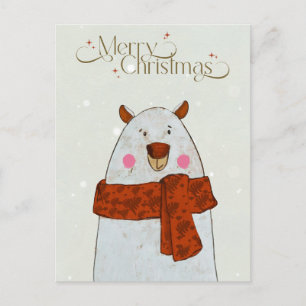 Cute Christmas Bear Card Cozy Winter Illustration