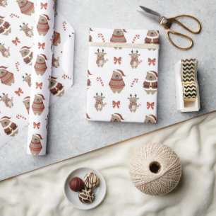 Cute Christmas Bear Deer Wrapping Paper