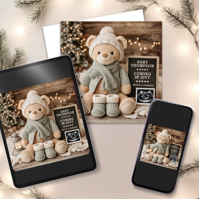Cute Christmas Bear Digital Pregnancy Announcement (Cute Christmas Bear Digital Pregnancy Announcement for Social Media)