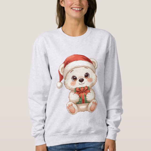 Cute Christmas Bear Illustration Sweatshirt (Front)