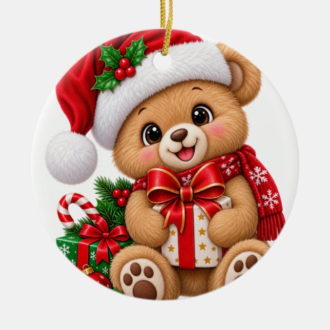 Cute Christmas Bear Ornament (Front)