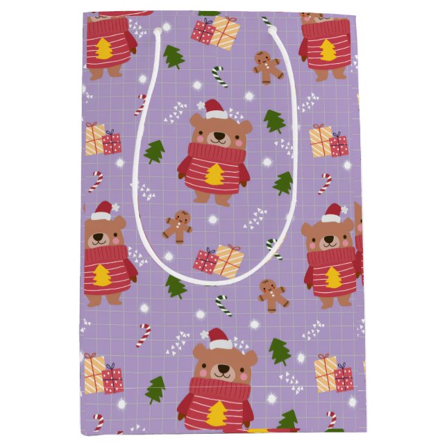 Cute Christmas Bear Pattern | Cozy Holiday Winter  Medium Gift Bag (Front)