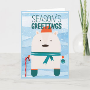 Cute Christmas Bear Seasons Greetings Holiday Card