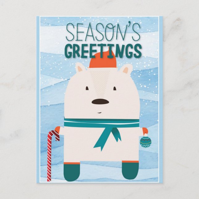 Cute Christmas Bear Seasons Greetings Postcard (Front)