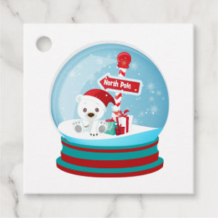 Cute Christmas Bear Snow Globe Favour Tags