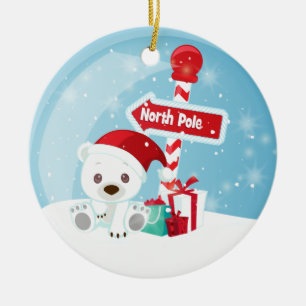 Cute Christmas Bear Snow Globe Photo Ceramic Tree Decoration