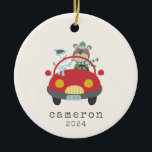 Cute Christmas Bear Snowman Red Car Personalized Ceramic Tree Decoration<br><div class="desc">Cute Christmas Bear Snowman Red Car Personalized Ceramic Ornament</div>