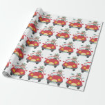 Cute Christmas Bear Snowman Red Car Whimsical Wrapping Paper<br><div class="desc">This cute and colourful wrapping paper features a whimsical winter themed illustration of an adorable bear and snowman driving in a red car. Personalise it with your name in a retro typewriter font. Great gift idea!</div>