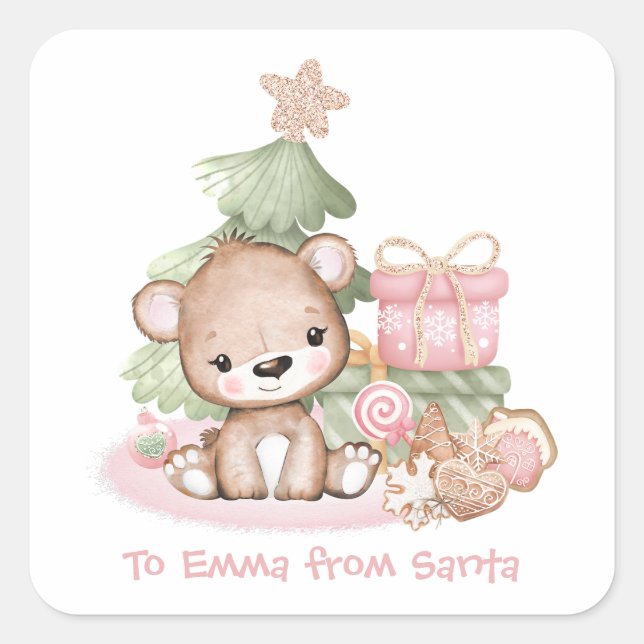 Cute Christmas Bear Sticker | Label (Front)